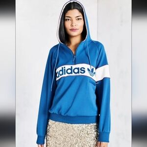 Adidas Blue Hooded Quarter Zip Sweatshirt Size Extra Small